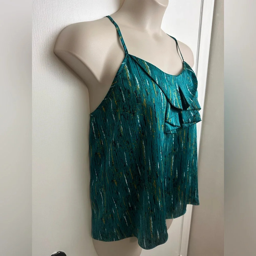 Apostrophe Green Ruffled Tank Top Large Petite Spaghetti Strap Lightweight 1221 - Picture 2 of 8